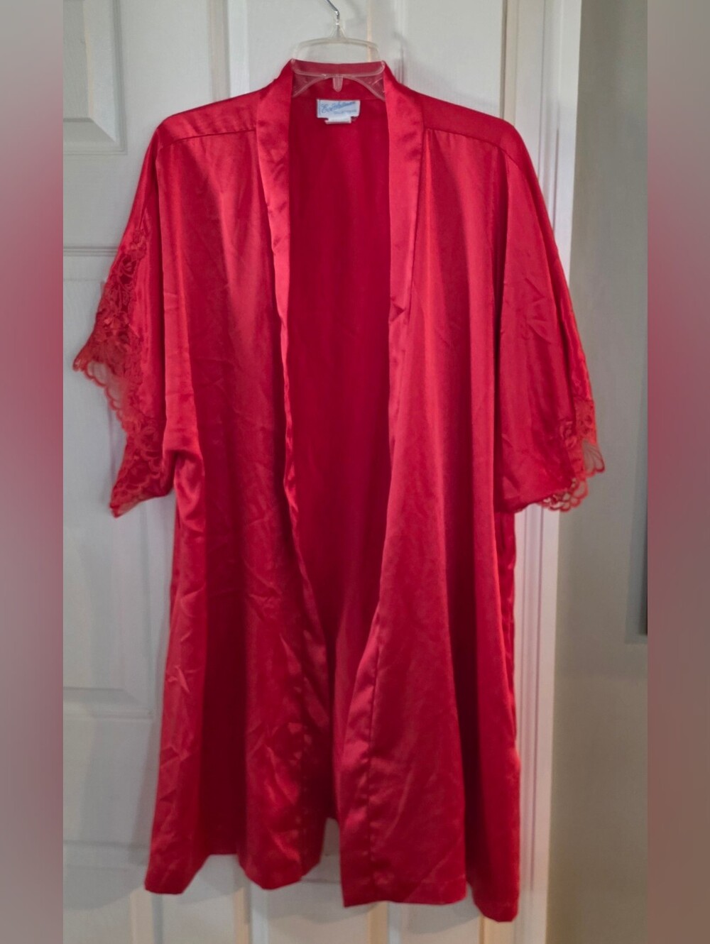 Eve Stillman Collections Red Satin Lace Trim Robe Large- No Sash